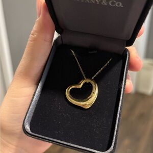 Tiffany & Co. Gold Open Heart Pendant Necklace